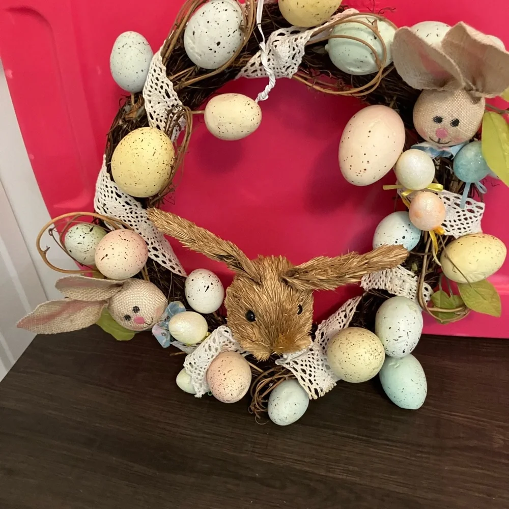 Easter Bunny Wreath with Pastel Eggs